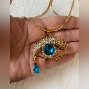 Eye Candy Jeweled Eye with‎ Lashes and Tears Pendant Necklace